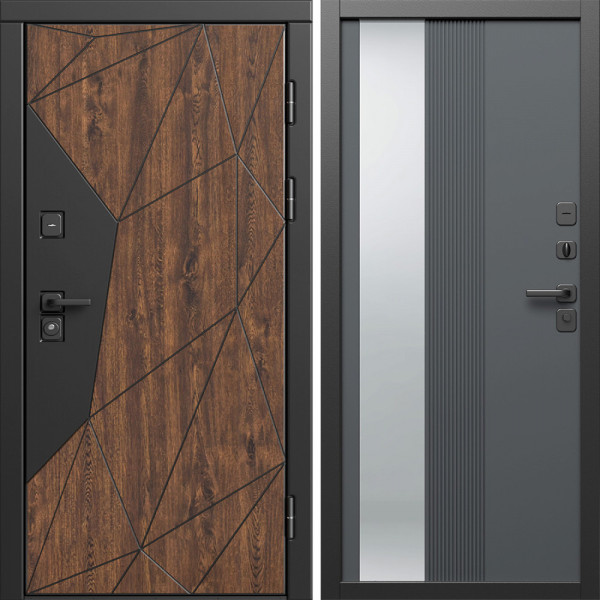 Входная дверь Termo-Door Геометрия Дуб - Зеркало Люмис Грей Софт