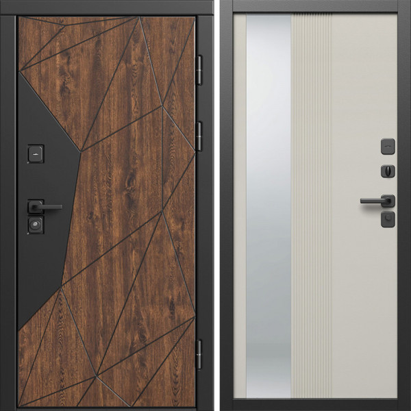 Входная дверь Termo-Door Геометрия Дуб - Зеркало Люмис Соновая Кость