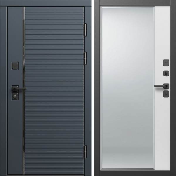 Входная дверь Termo-Door Графит Лайн - Зеркало Фацет Белый софт