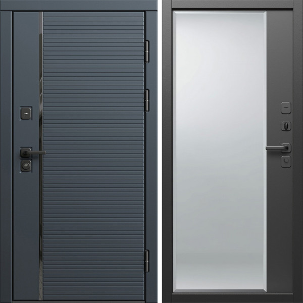 Входная дверь Termo-Door Графит Лайн - Зеркало Фацет Черный кварц