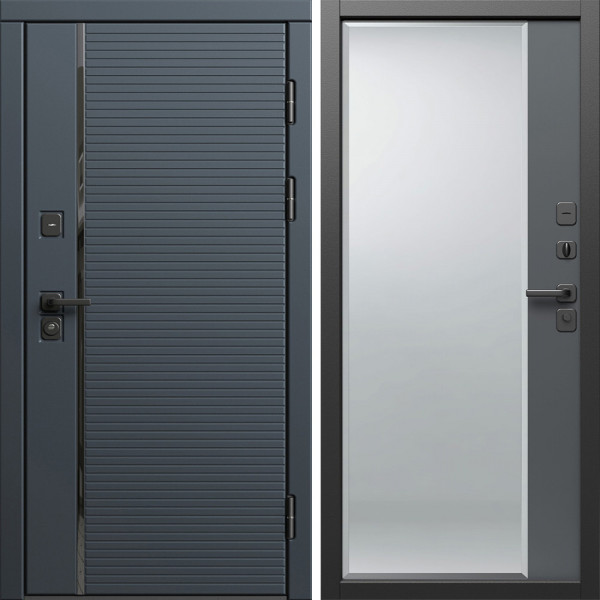 Входная дверь Termo-Door Графит Лайн - Зеркало Фацет Grey софт