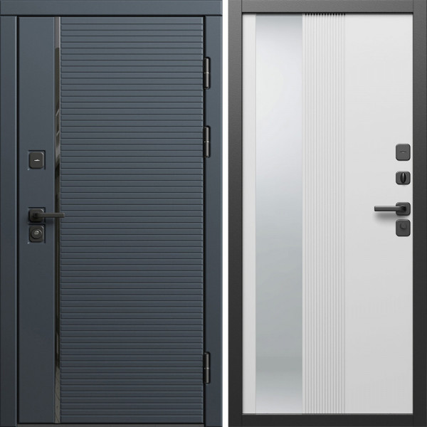 Входная дверь Termo-Door Графит Лайн - Зеркало Люмис Белый Софт