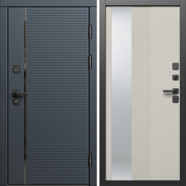 Входная дверь Termo-Door Графит Лайн - Зеркало Люмис Соновая Кость