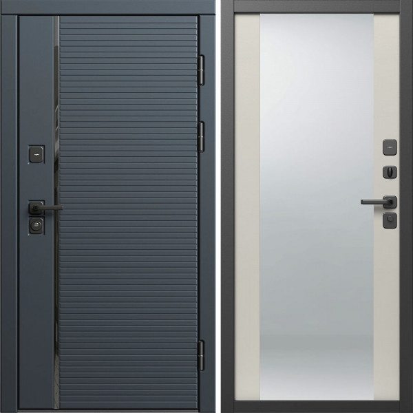 Входная дверь Termo-Door Графит Лайн - Зеркало Слоновая кость