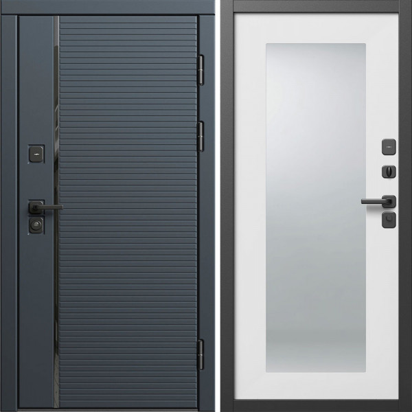 Входная дверь Termo-Door Графит Лайн - Зеркало Триумф Белый софт