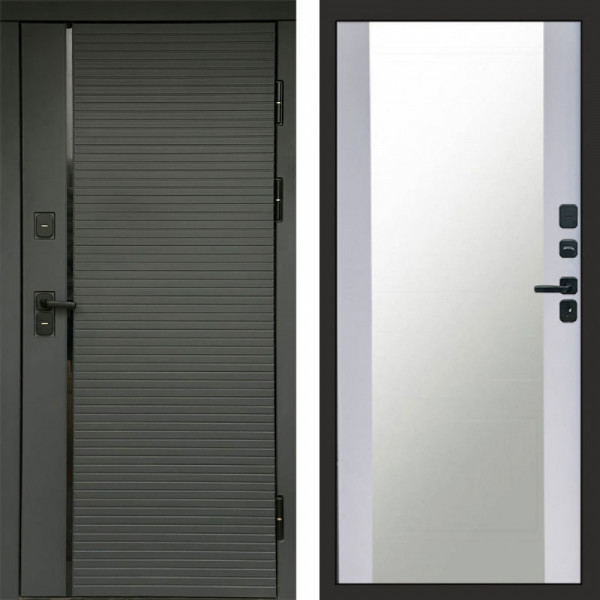 Входная дверь Termo-Door Графит Line - Зеркало белый софт