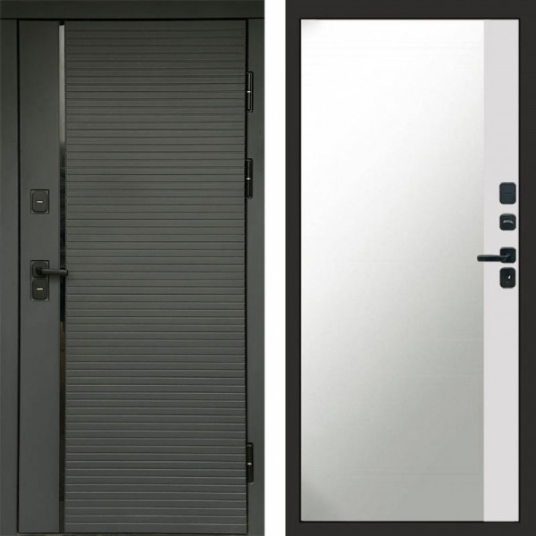 Входная дверь Termo-Door Графит Line - Зеркало Фацет Белый софт