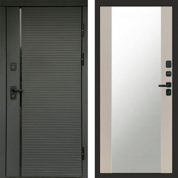 Входная дверь Termo-Door Графит Line - Зеркало Слоновая кость