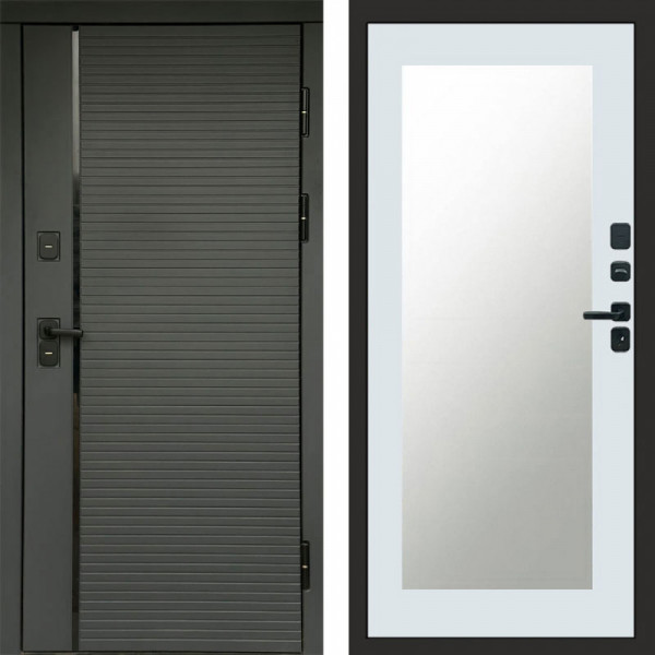 Входная дверь Termo-Door Графит Line - Зеркало Триумф Белый софт