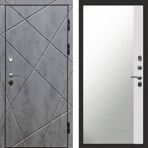 Входная дверь Termo-Door Лучи Бетон Темный - Зеркало Фацет Белый софт