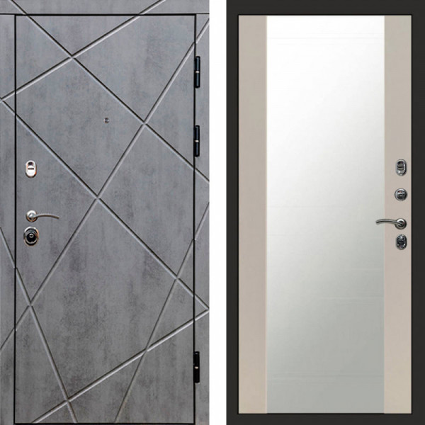 Входная дверь Termo-Door Лучи Бетон Темный - Зеркало Слоновая кость