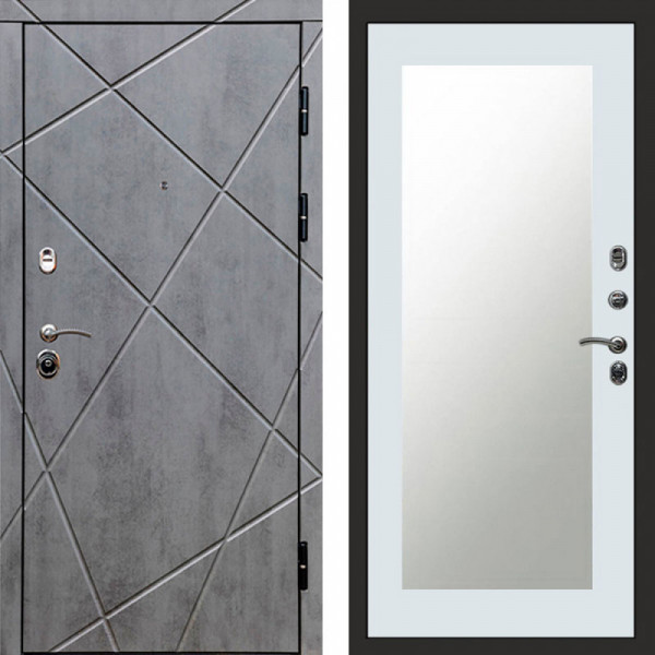 Входная дверь Termo-Door Лучи Бетон Темный - Зеркало Триумф Белый софт
