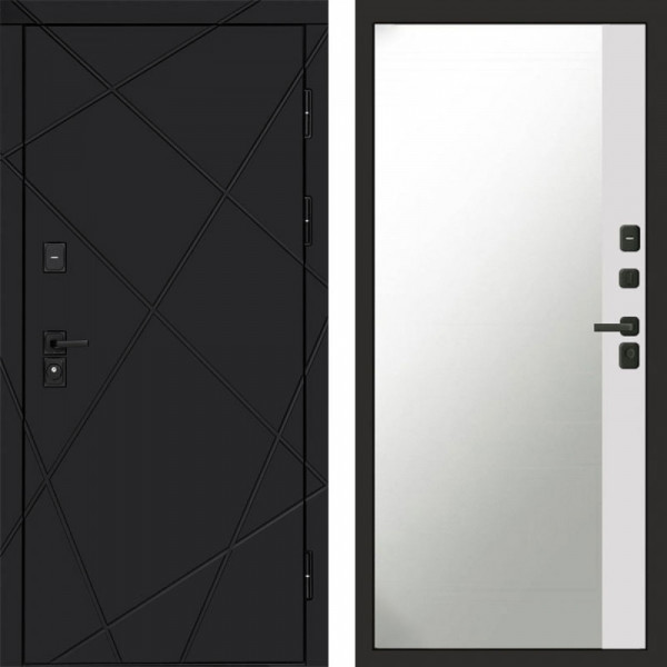 Входная дверь Termo-Door Лучи Black - Зеркало Фацет Белый софт