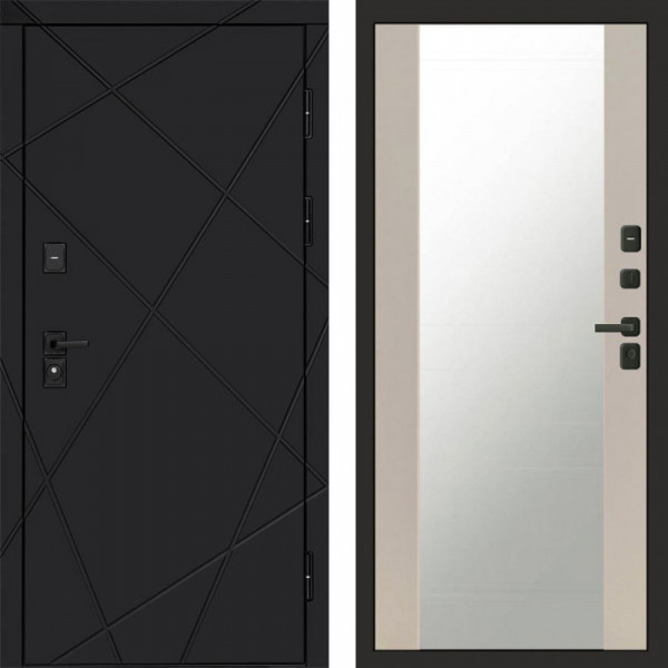 Входная дверь Termo-Door Лучи Black - Зеркало Слоновая кость