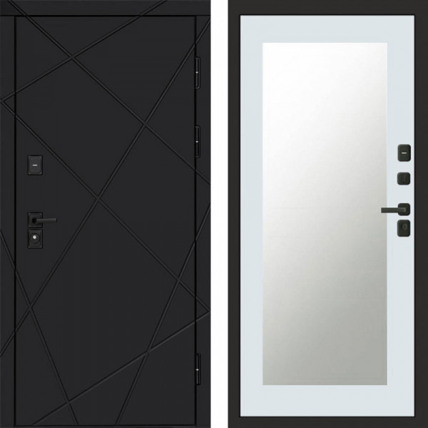 Входная дверь Termo-Door Лучи Black - Зеркало Триумф Белый софт