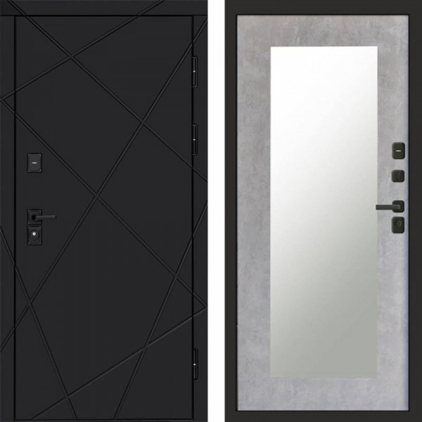 Входная дверь Termo-Door Лучи Black - Зеркало Триумф бетон светлый