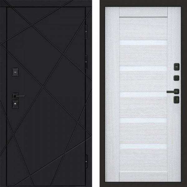 Входная дверь Termo-Door Лучи Black - Зеркало Триумф Царга лиственница 4500 / 5500