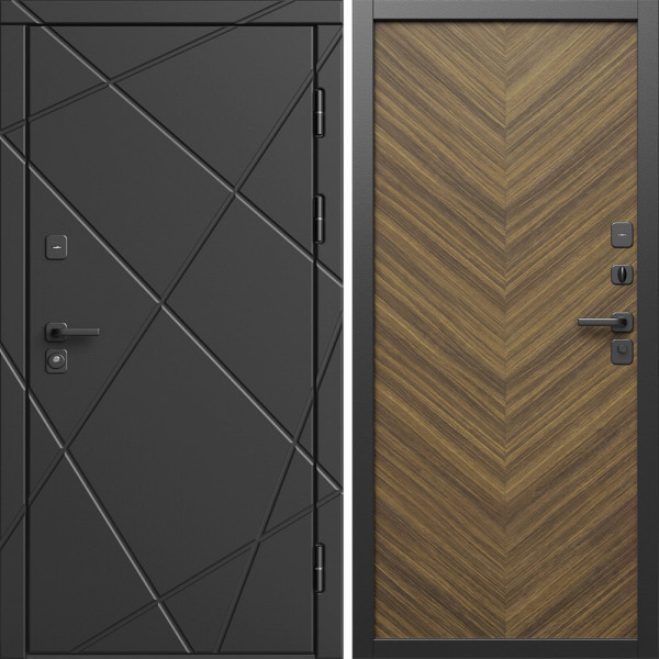 Входная дверь Termo-Door Лучи Блэк - Плаза Елочка Орех