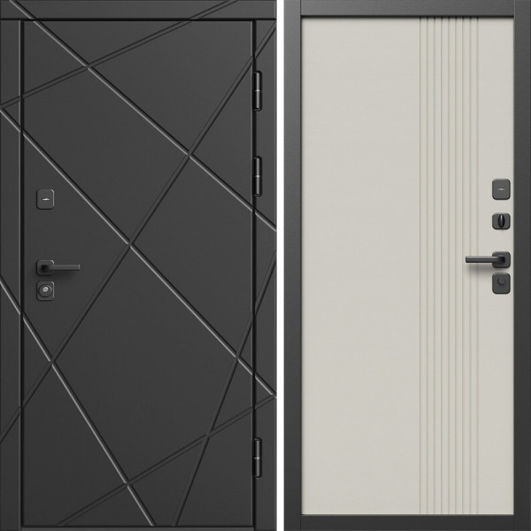 Входная дверь Termo-Door Лучи Блэк - Страйп Слоновая Кость