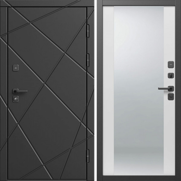 Входная дверь Termo-Door Лучи Блэк - Зеркало белый софт