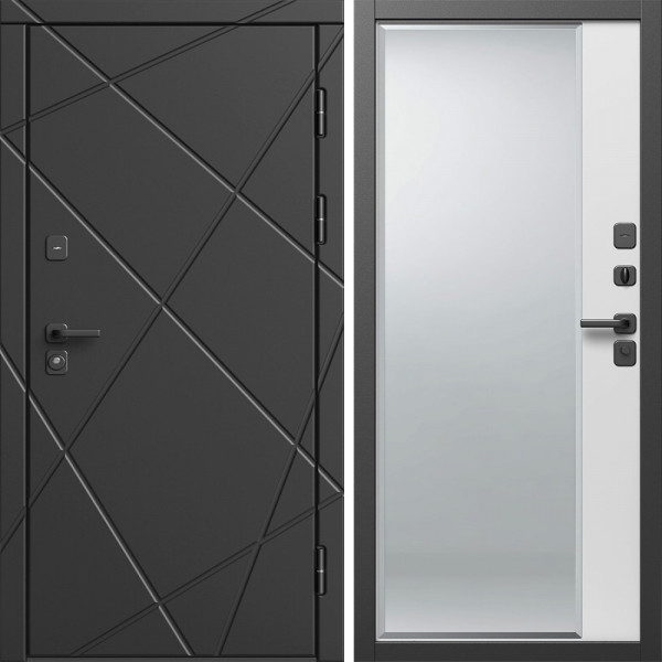 Входная дверь Termo-Door Лучи Блэк - Зеркало Фацет Белый софт