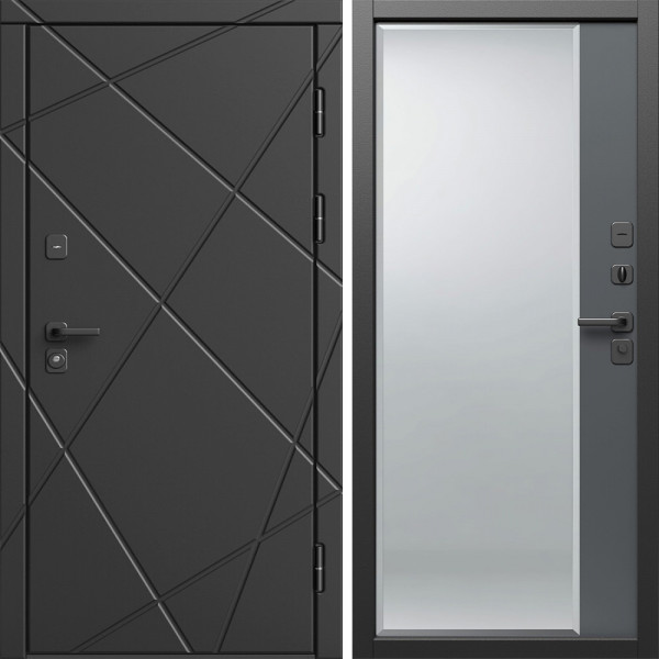 Входная дверь Termo-Door Лучи Блэк - Зеркало Фацет Grey софт