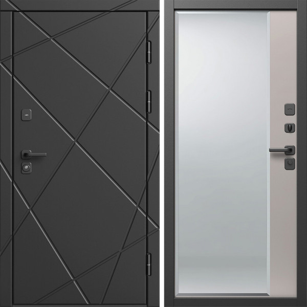 Входная дверь Termo-Door Лучи Блэк - Зеркало Фацет Капучино