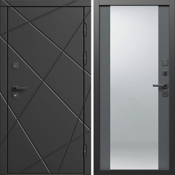 Входная дверь Termo-Door Лучи Блэк - Зеркало Grey Софт