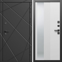 Входная дверь Termo-Door Лучи Блэк - Зеркало Люмис Белый Софт