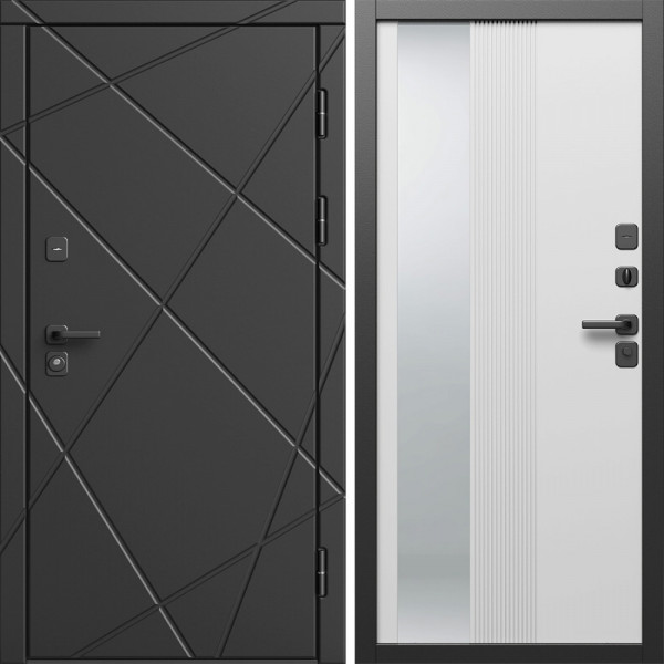 Входная дверь Termo-Door Лучи Блэк - Зеркало Люмис Белый Софт