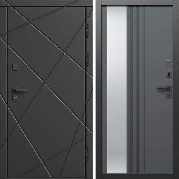 Входная дверь Termo-Door Лучи Блэк - Зеркало Люмис Грей Софт