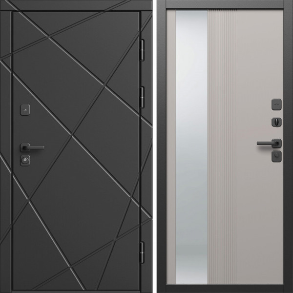Входная дверь Termo-Door Лучи Блэк - Зеркало Люмис Капучино