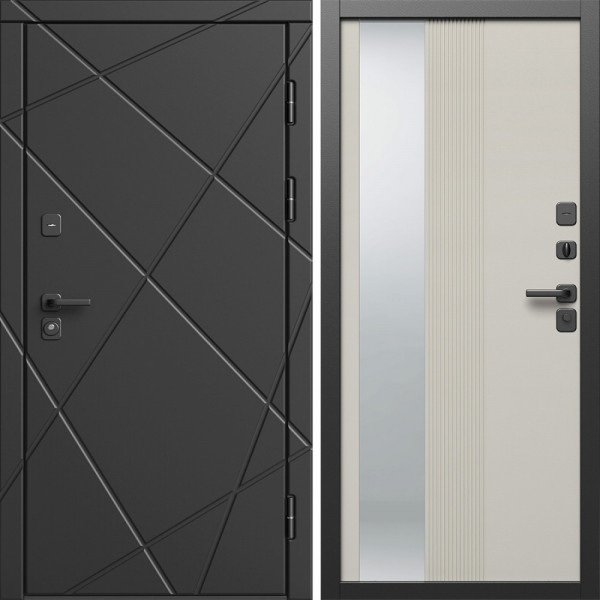 Входная дверь Termo-Door Лучи Блэк - Зеркало Люмис Соновая Кость