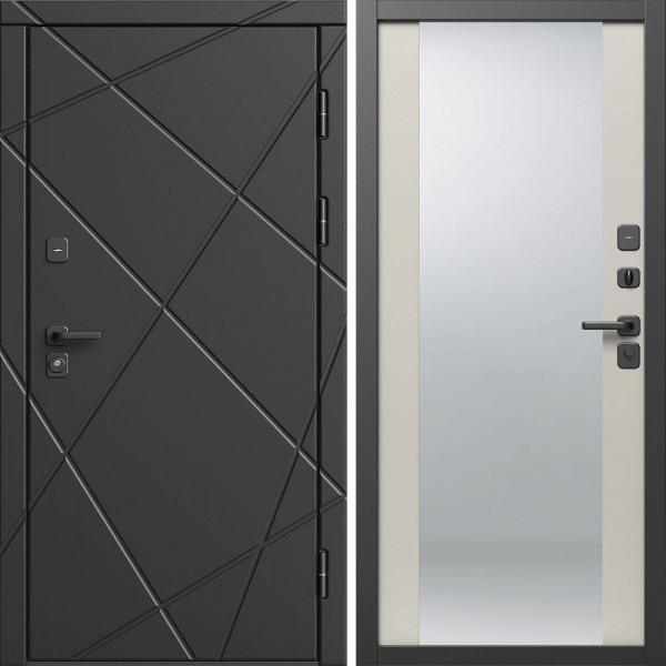 Входная дверь Termo-Door Лучи Блэк - Зеркало Слоновая кость
