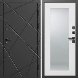Входная дверь Termo-Door Лучи Блэк - Зеркало Триумф Белый софт