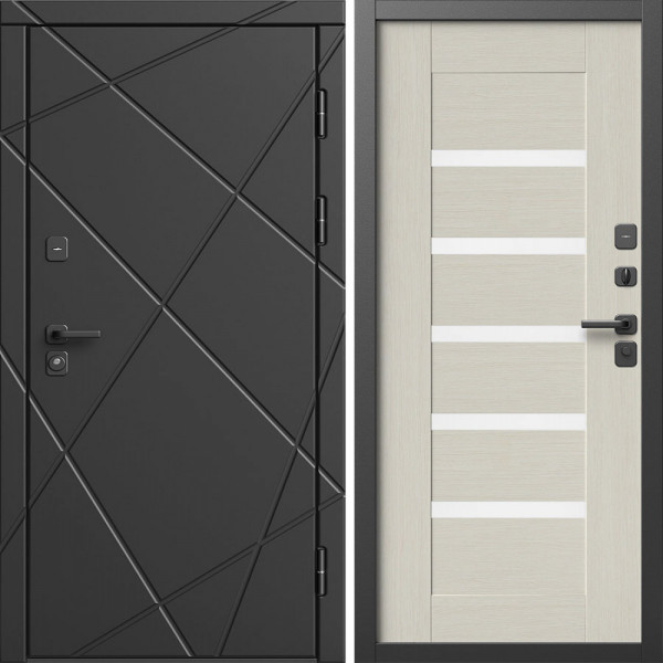 Входная дверь Termo-Door Лучи Блэк - Зеркало Триумф Царга лиственница 4500 / 5500
