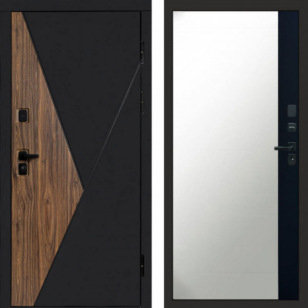 Входная дверь Termo-Door Матрикс Ультра - Зеркало Фацет Черный кварц+тонировка серая