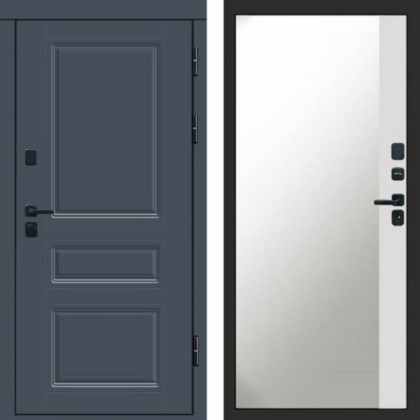 Входная дверь Termo-Door Орегон Графит - Зеркало Фацет Белый софт