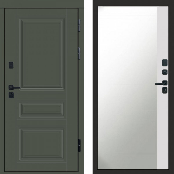 Входная дверь Termo-Door Орегон Грин - Зеркало Фацет Белый софт