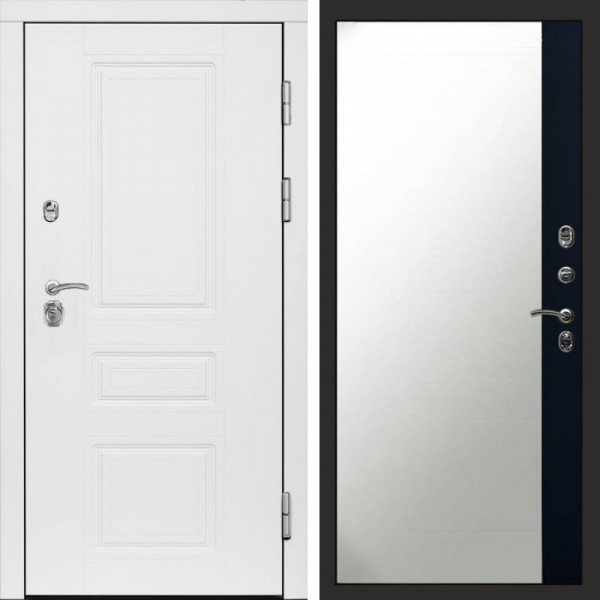 Входная дверь Termo-Door Орегон White - Зеркало Фацет Черный кварц+тонировка серая