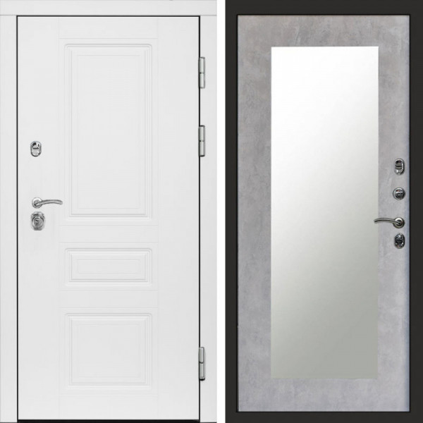 Входная дверь Termo-Door Орегон White - Зеркало Триумф бетон светлый