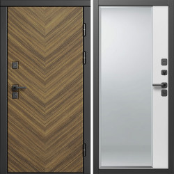 Входная дверь Termo-Door Плаза Орех Елочка - Зеркало Фацет Белый софт