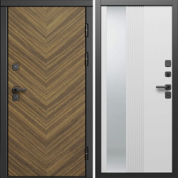 Входная дверь Termo-Door Плаза Орех Елочка - Зеркало Люмис Белый Софт