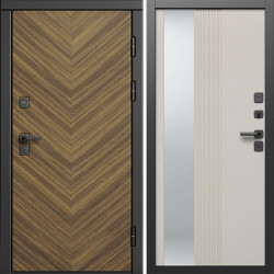 Входная дверь Termo-Door Плаза Орех Елочка - Зеркало Люмис Соновая Кость