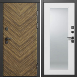 Входная дверь Termo-Door Плаза Орех Елочка - Зеркало Триумф Белый софт