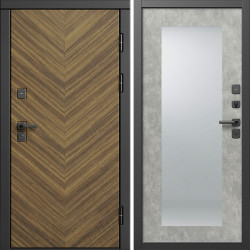 Входная дверь Termo-Door Плаза Орех Елочка - Зеркало Триумф бетон светлый