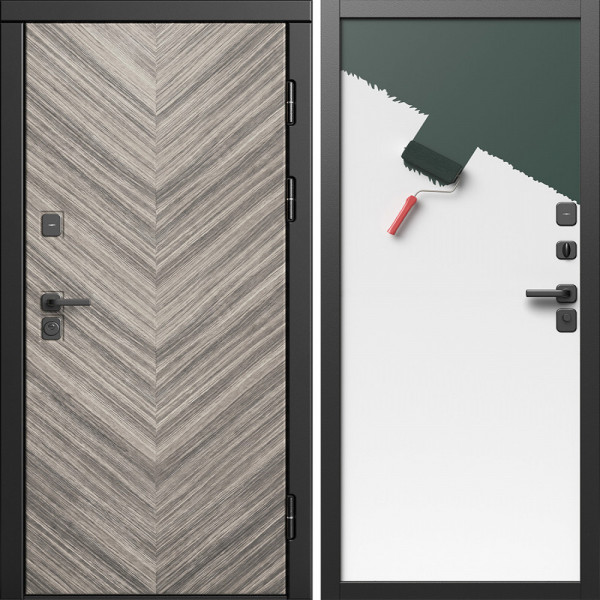 Входная дверь Termo-Door Плаза Серая Елочка - Гладкая Панель Под Покраску (грунт)