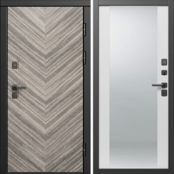 Входная дверь Termo-Door Плаза Серая Елочка - Зеркало белый софт