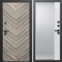 Входная дверь Termo-Door Плаза Серая Елочка - Зеркало Фацет Белый софт