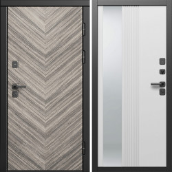 Входная дверь Termo-Door Плаза Серая Елочка - Зеркало Люмис Белый Софт